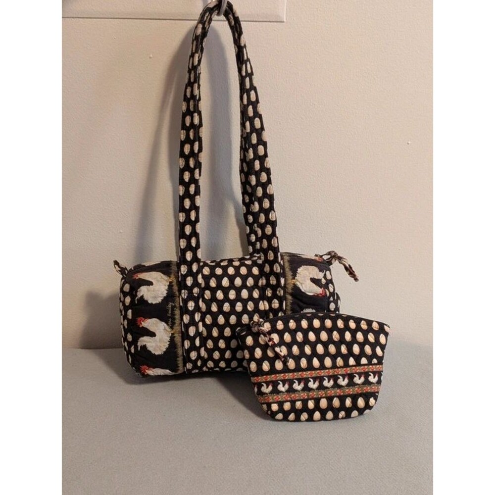 Vera Bradley Chanticleer Mini Duffel Bag & Cosmetics Pouch Set Rooster Eggs